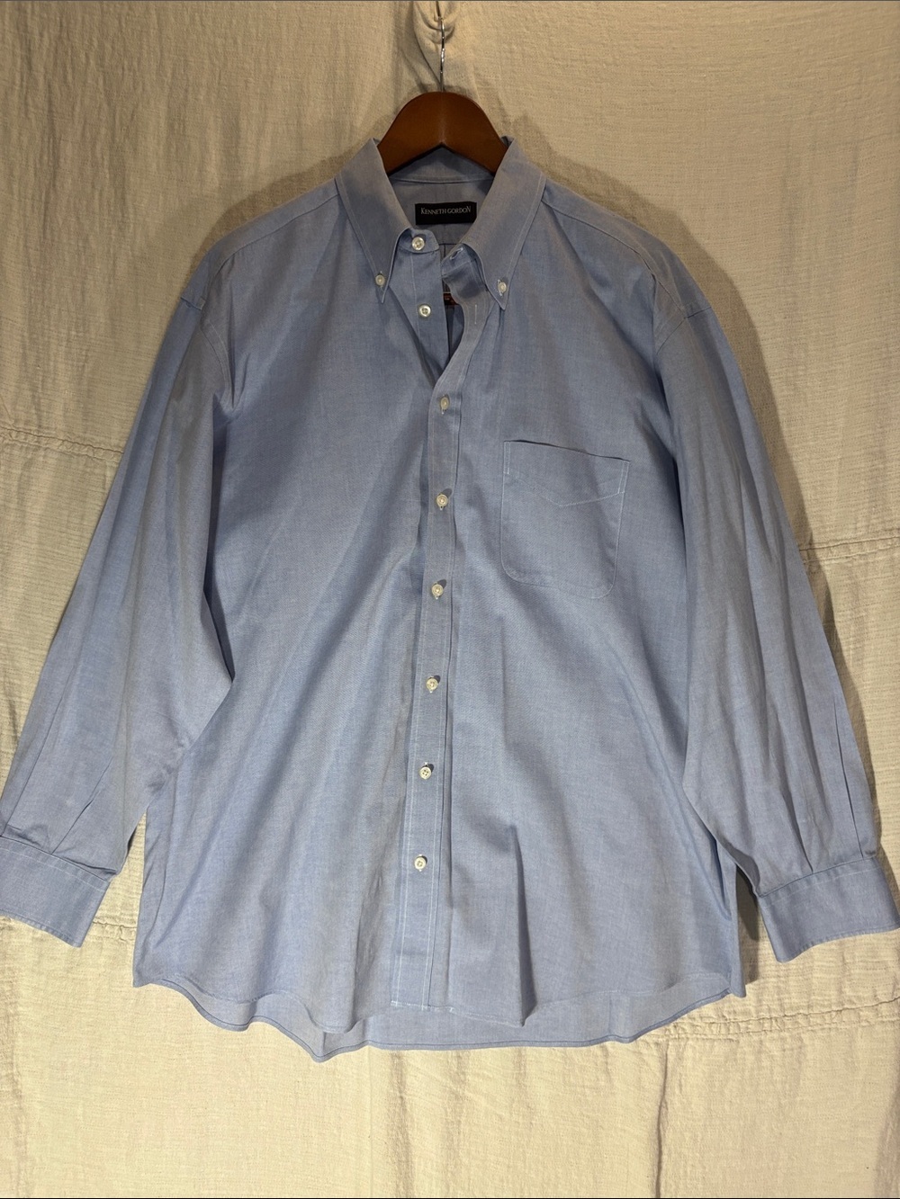Vintage Kenneth Gordon Light Blue Oxford Dress Shirt 17.5 35 XL 100% Cotton EUC